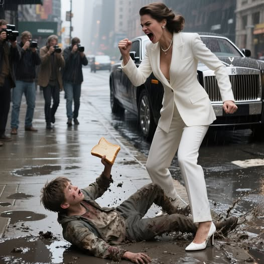 Wepchnęła biedne dziecko w kałużę.