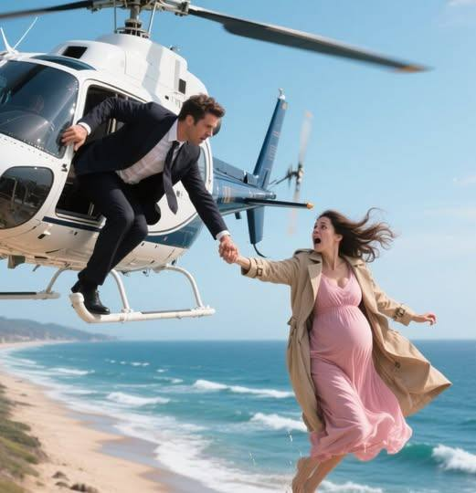 Mąż popycha ciążową żonę-miliarderkę z helikoptera.