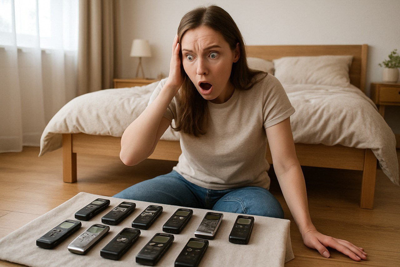 Patrzyłam na stare dyktafony ułożone na zakurzonym dywanie.